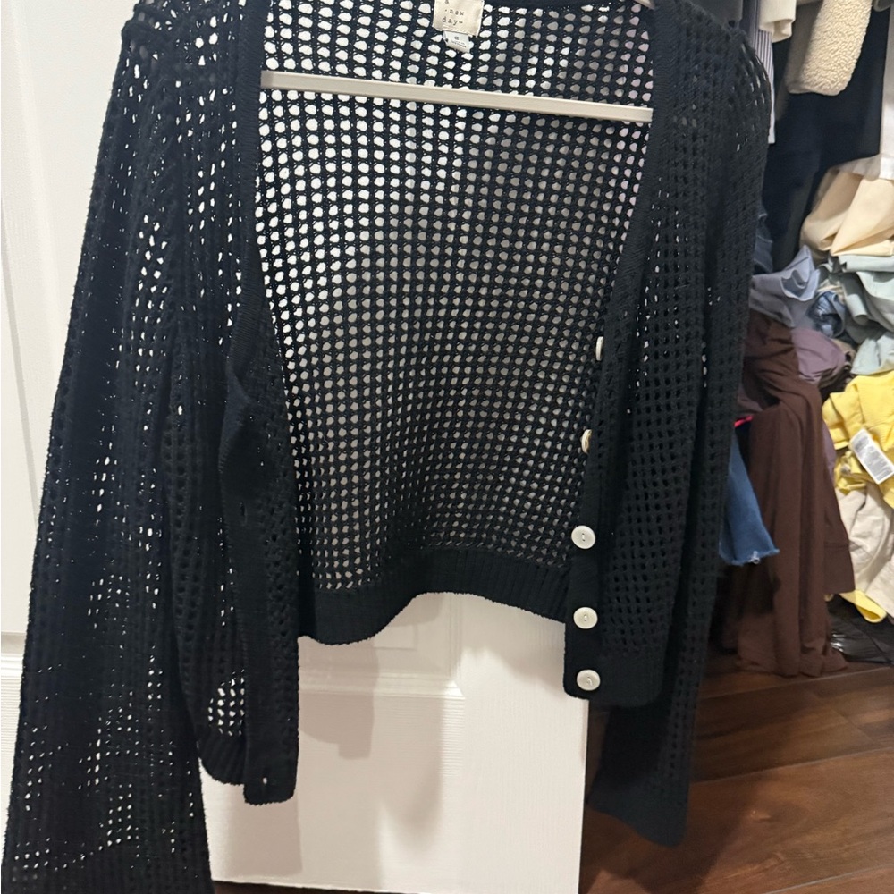A New Day Black Open-Knit Crochet Cardigan